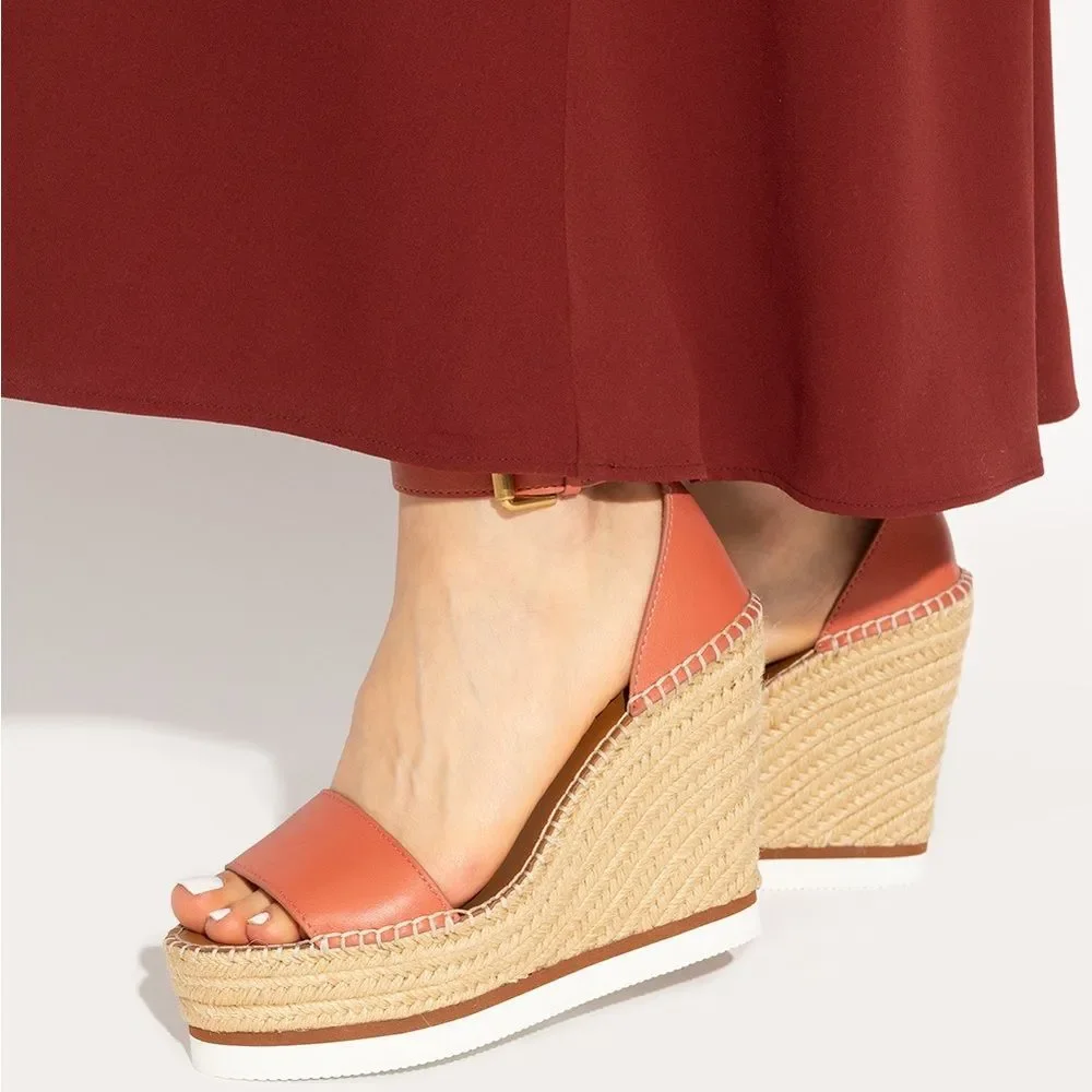 See by Chloé Glyn Calf Leather Espadrille Platform Wedge Sandals, New, Size 42 - Picture 7 of 13